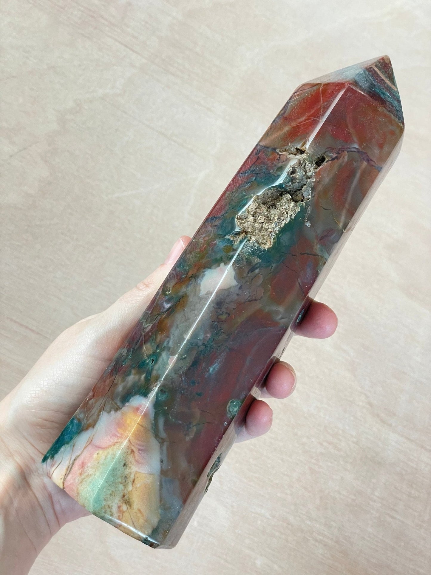 XL Ocean Jasper Tower | OJ Point | Carved Polished Generator | AAA Ocean Jasper | Extra Large Tower - earthandelm
