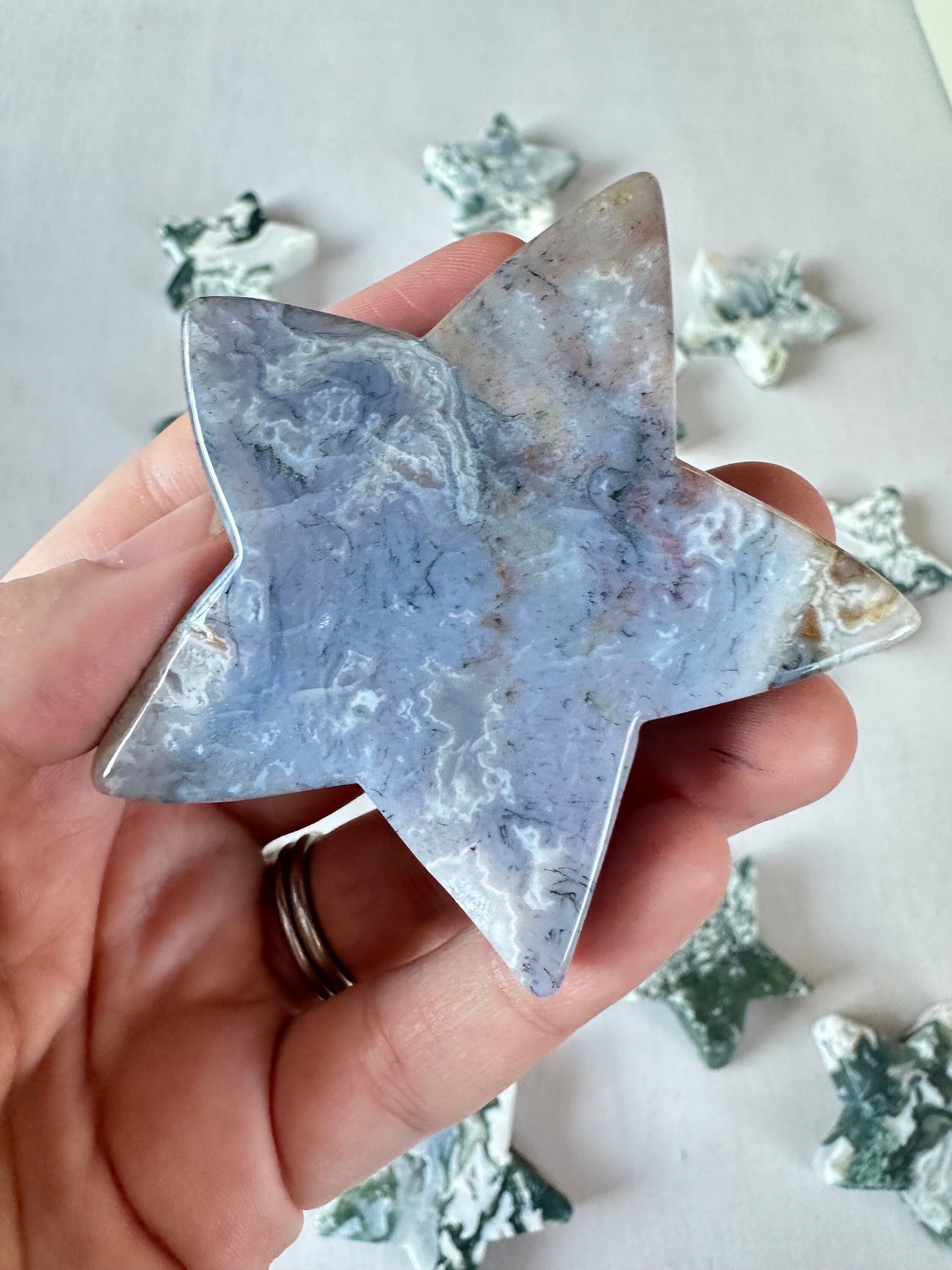 Moss Agate Star | Moss Agate Gemstone | Carved Star Crystal