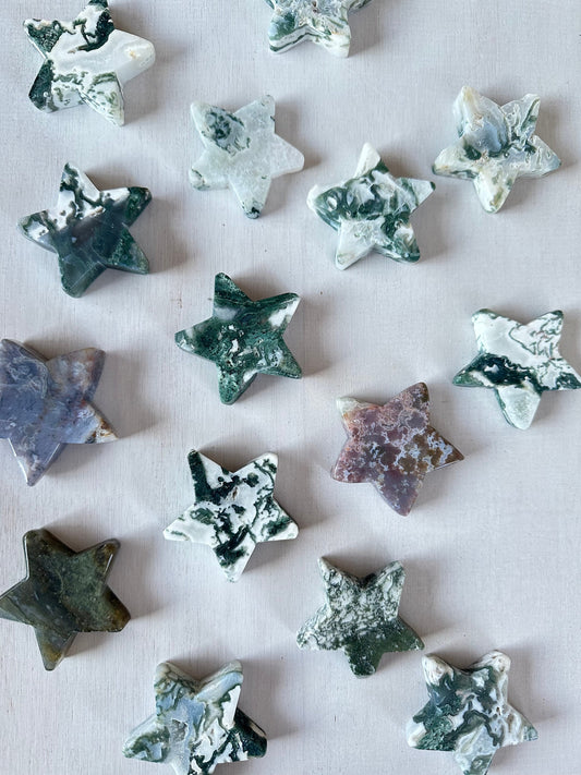 Moss Agate Star | Moss Agate Gemstone | Carved Star Crystal