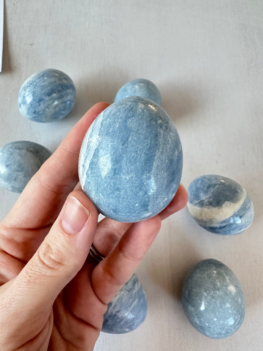 Blue Calcite Egg | Carved Gemstone Egg Crystal