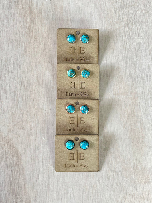10mm Blue Copper Turquoise Studs - earthandelm