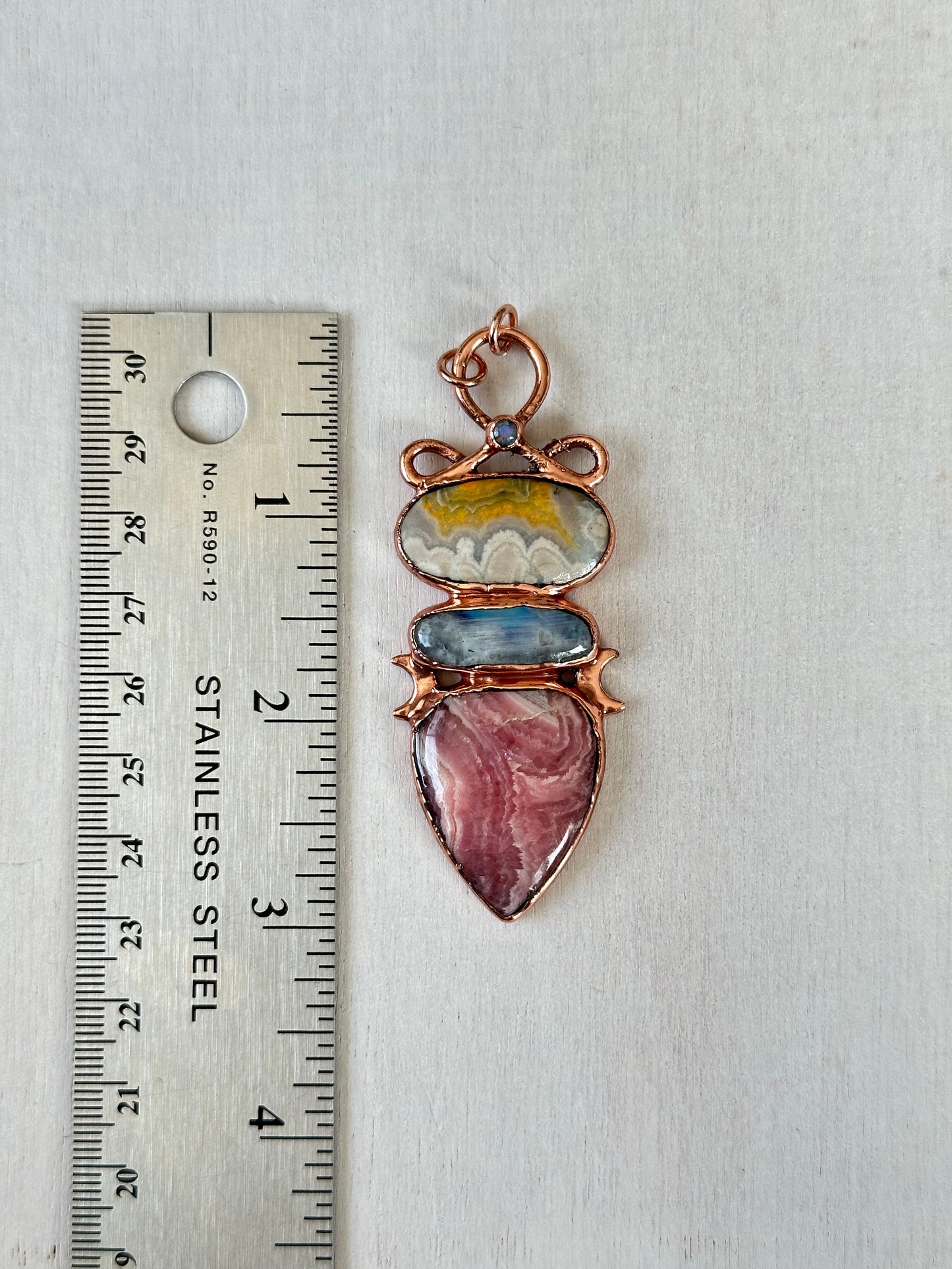 Bumblebee Jasper, Moonstone and Rhodochrosite Pendant