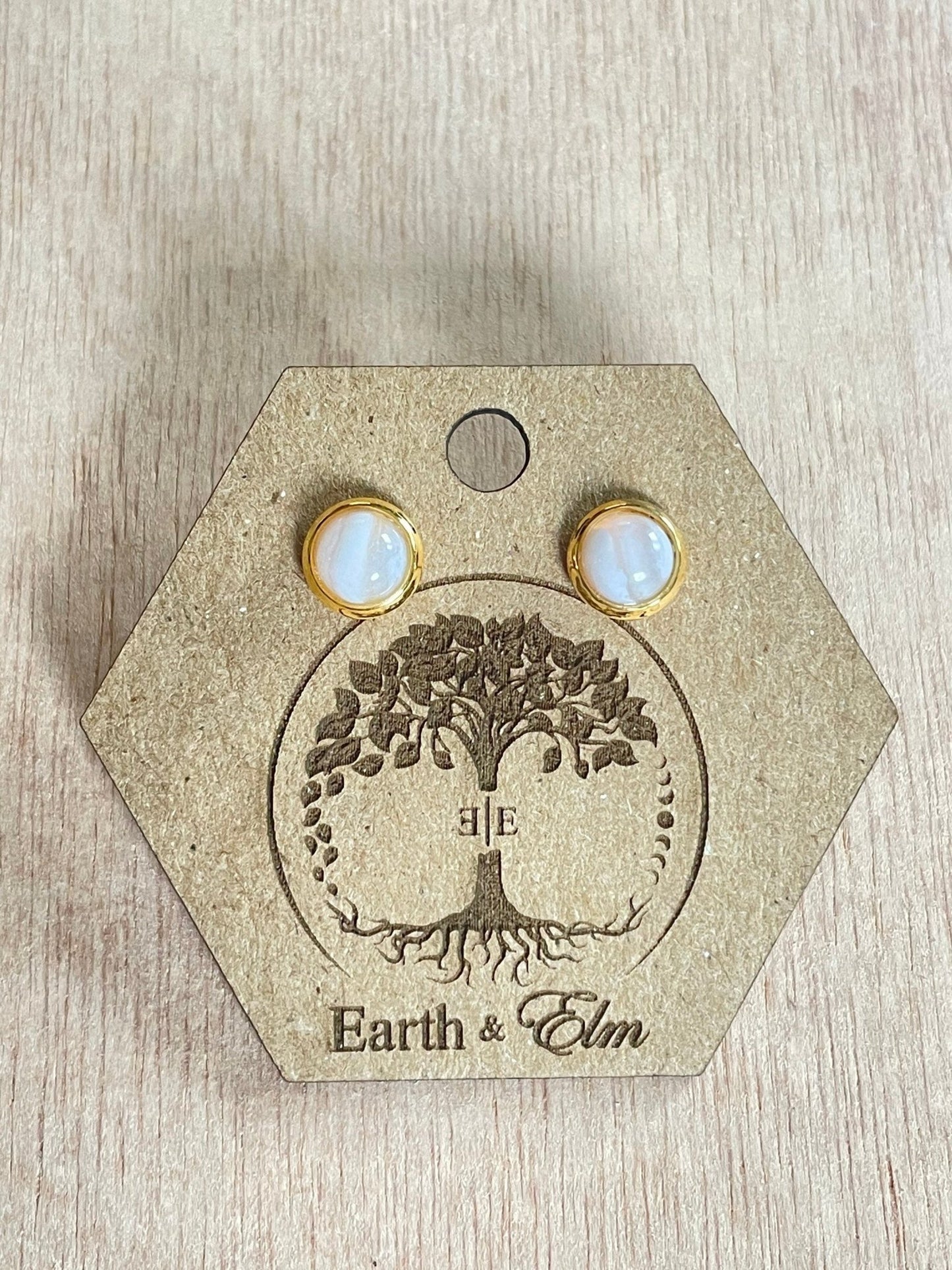 6mm Blue Lace Agate Studs - earthandelm