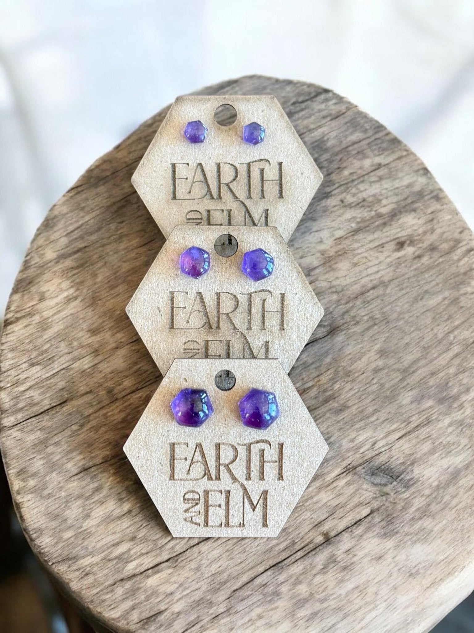 Amethyst Hexagon Studs - earthandelm