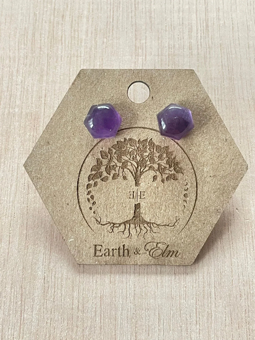Amethyst Hexagon Studs - earthandelm