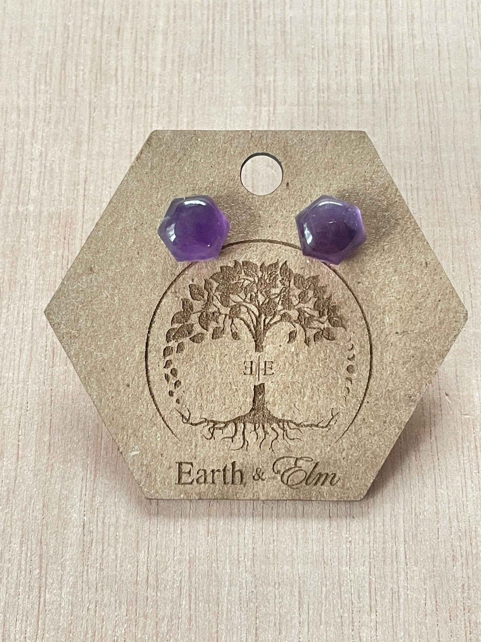 Amethyst Hexagon Studs - earthandelm