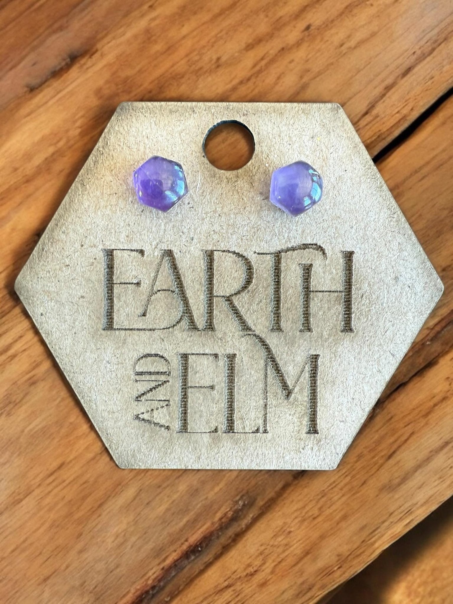 Amethyst Hexagon Studs - earthandelm