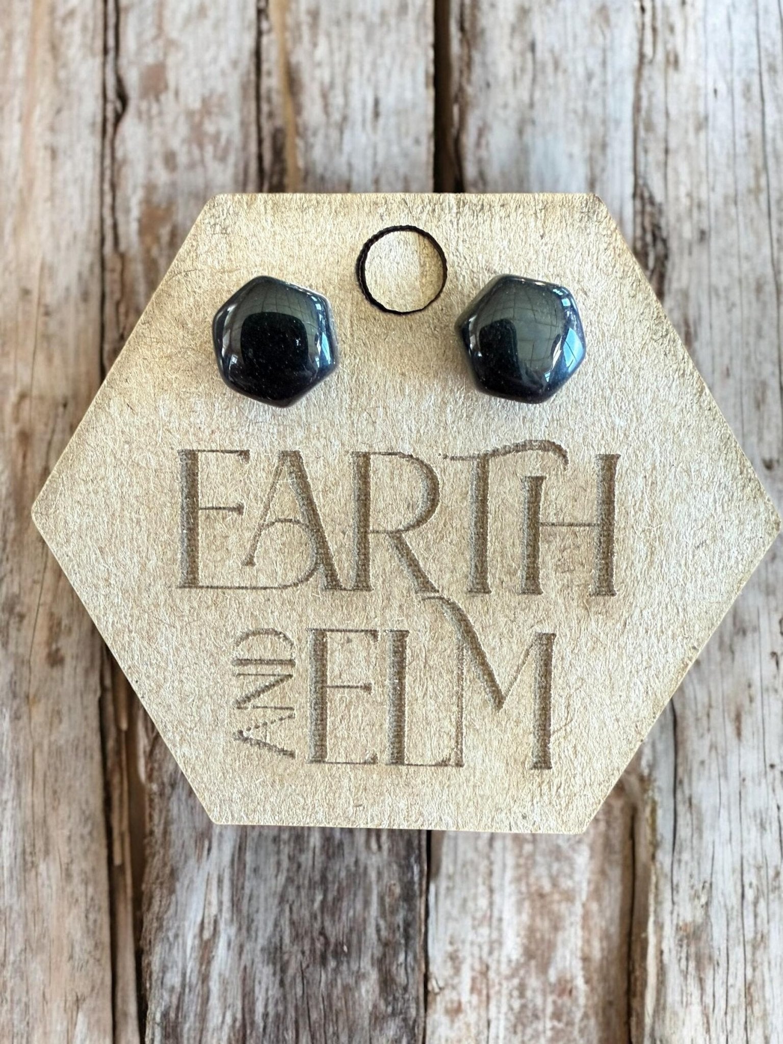 Black Onyx Hexagon Studs - earthandelm