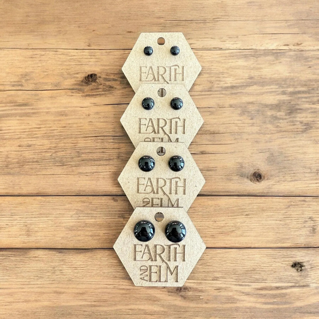 Black Onyx Round Gemstone Studs - earthandelm