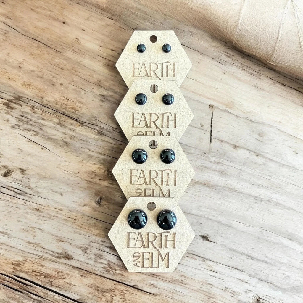 Black Onyx Round Gemstone Studs - earthandelm