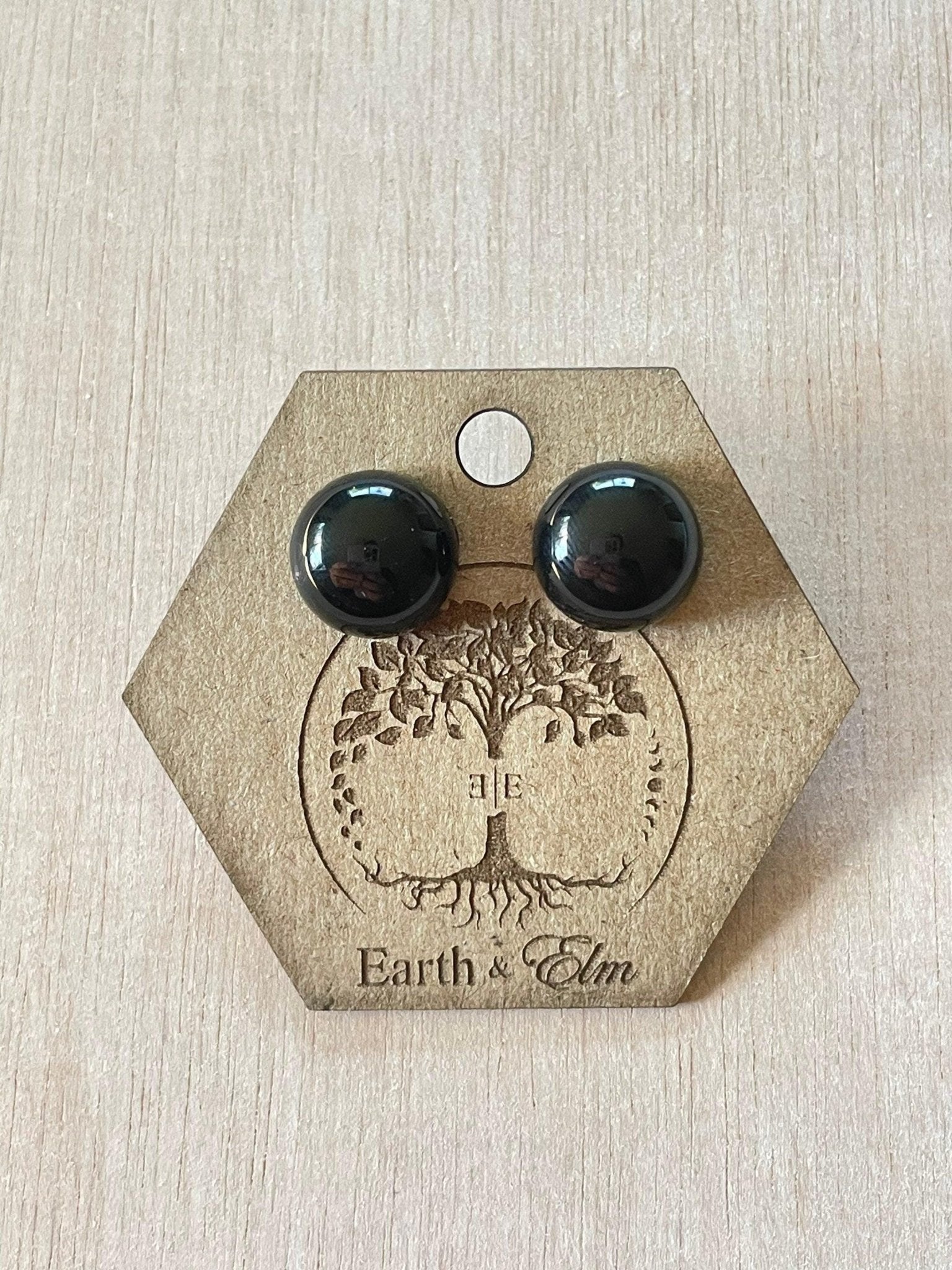Black Onyx Round Gemstone Studs - earthandelm