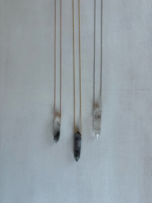 Black Rutile Point Necklace - earthandelm