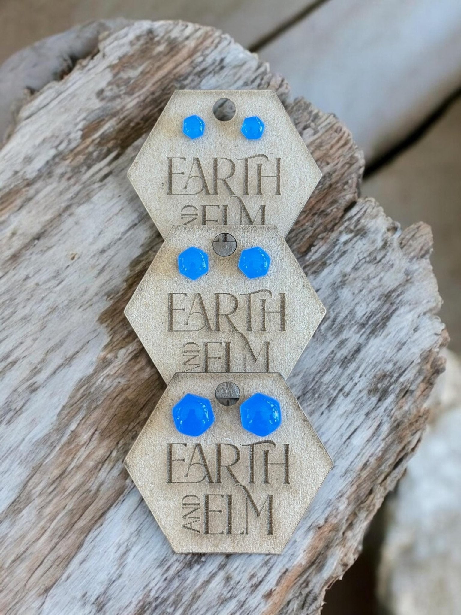 Blue Chalcedony Hexagon Gemstone Studs - earthandelm