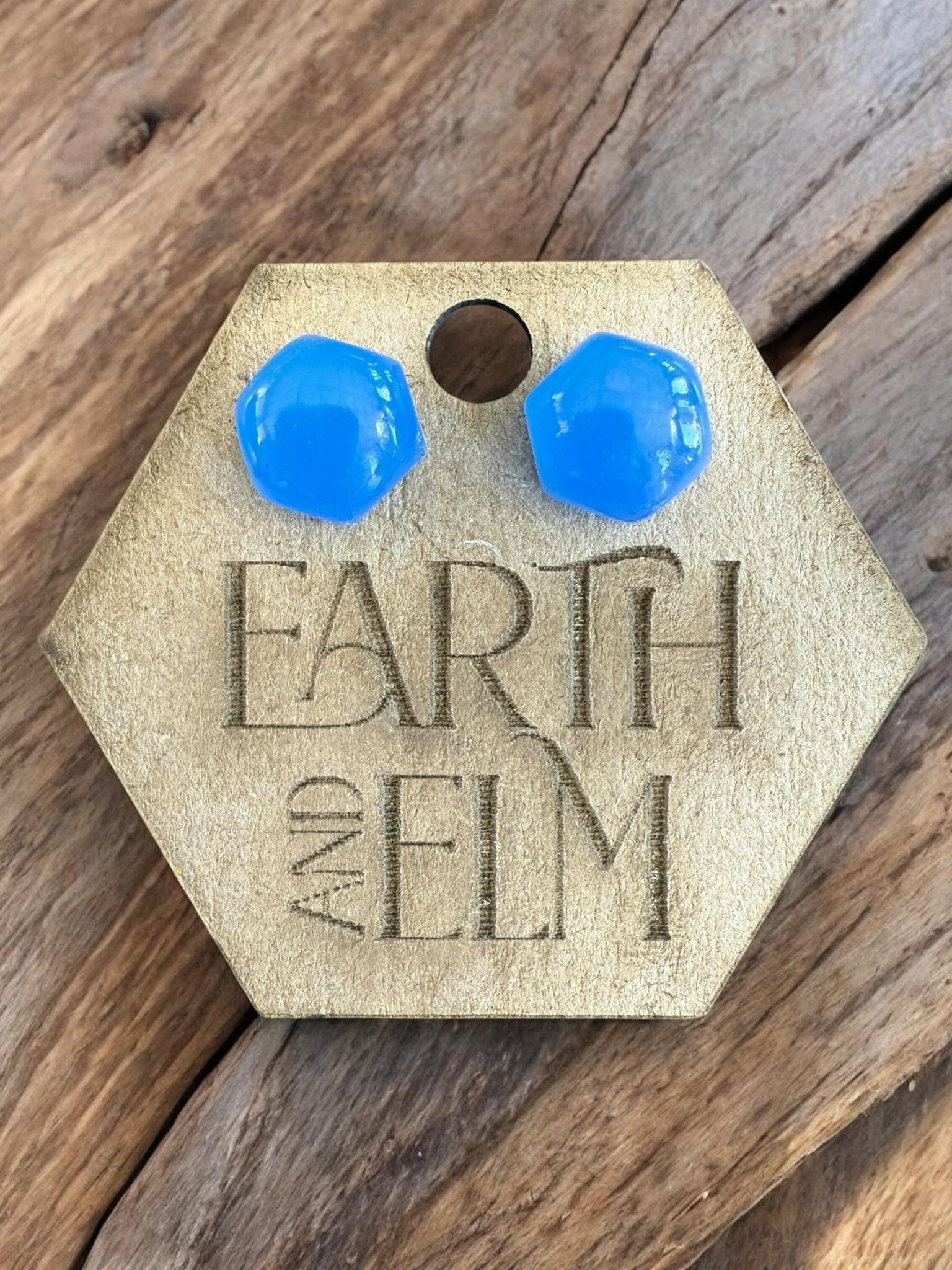 Blue Chalcedony Hexagon Gemstone Studs - earthandelm