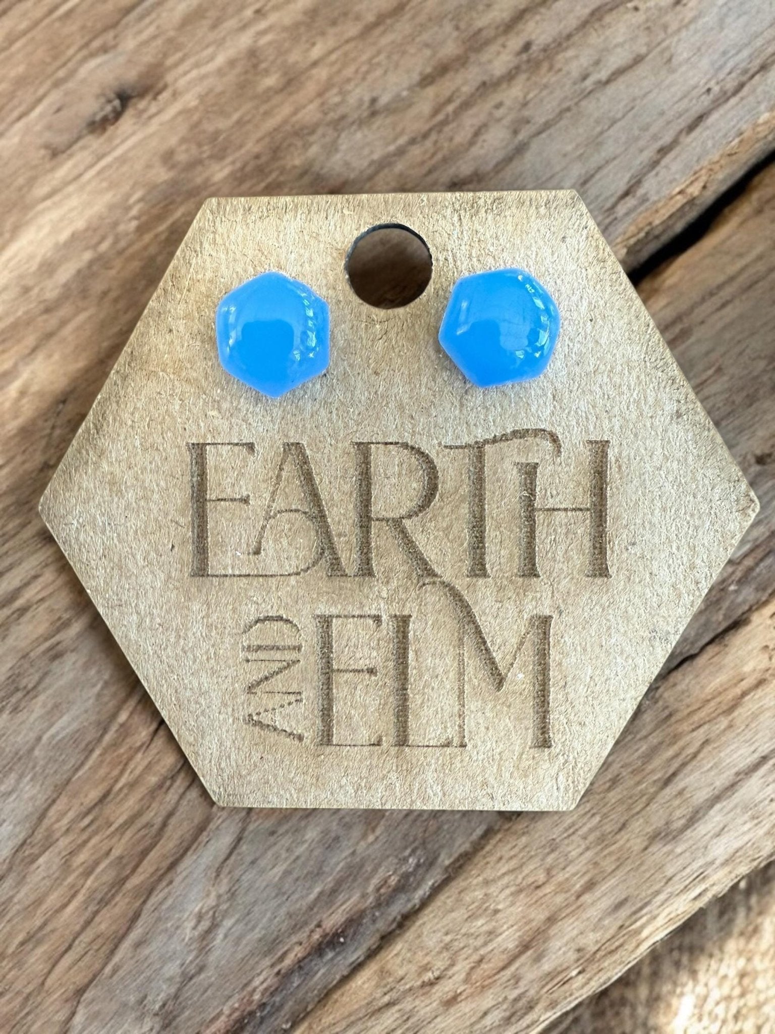 Blue Chalcedony Hexagon Gemstone Studs - earthandelm