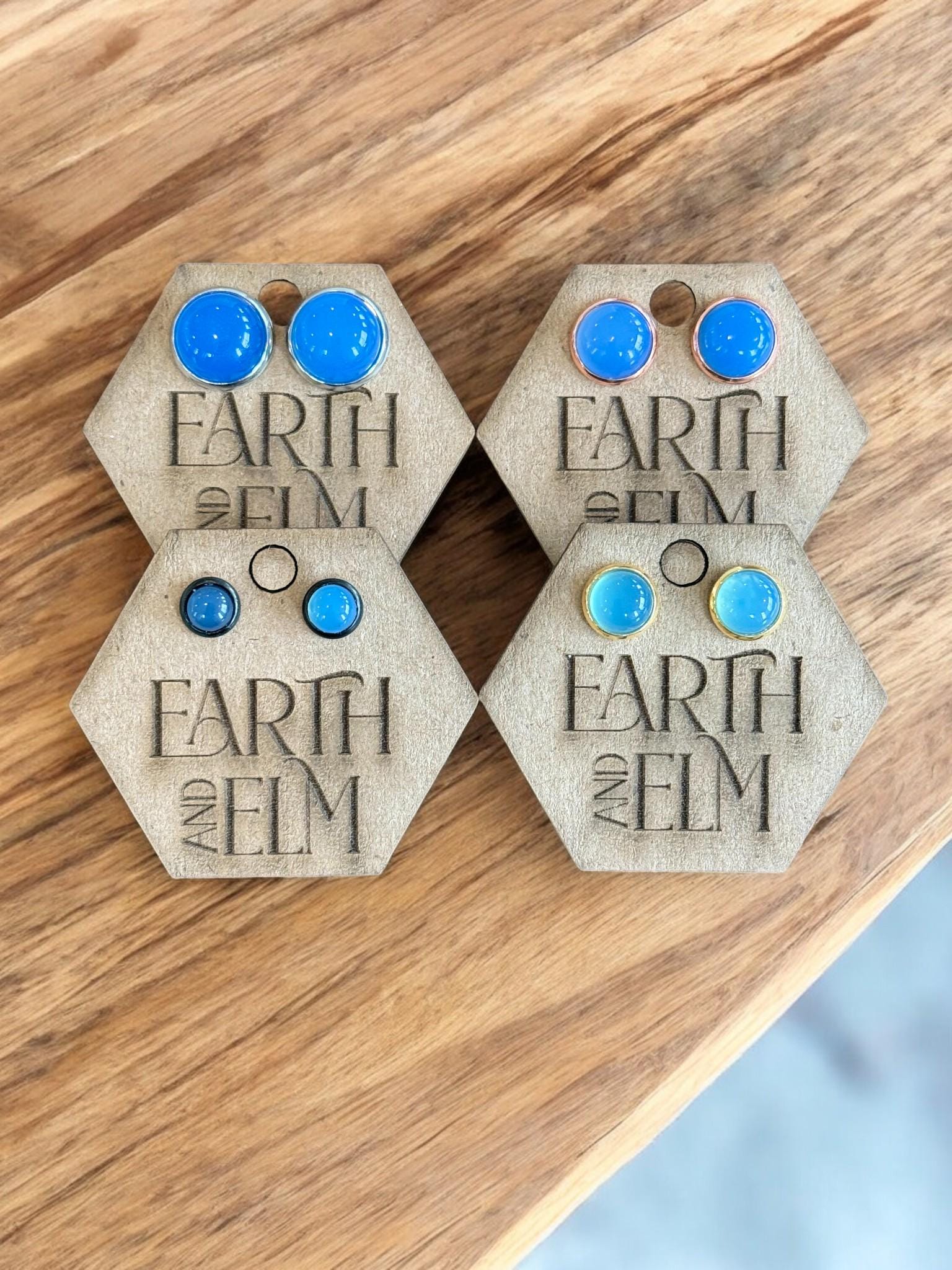 Blue Chalcedony in Metal Settings - earthandelm