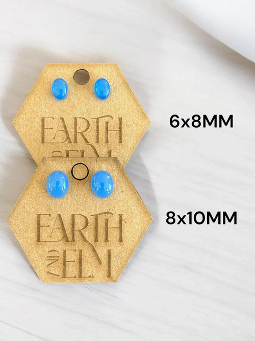 Blue Chalcedony Oval Gemstone Studs - earthandelm