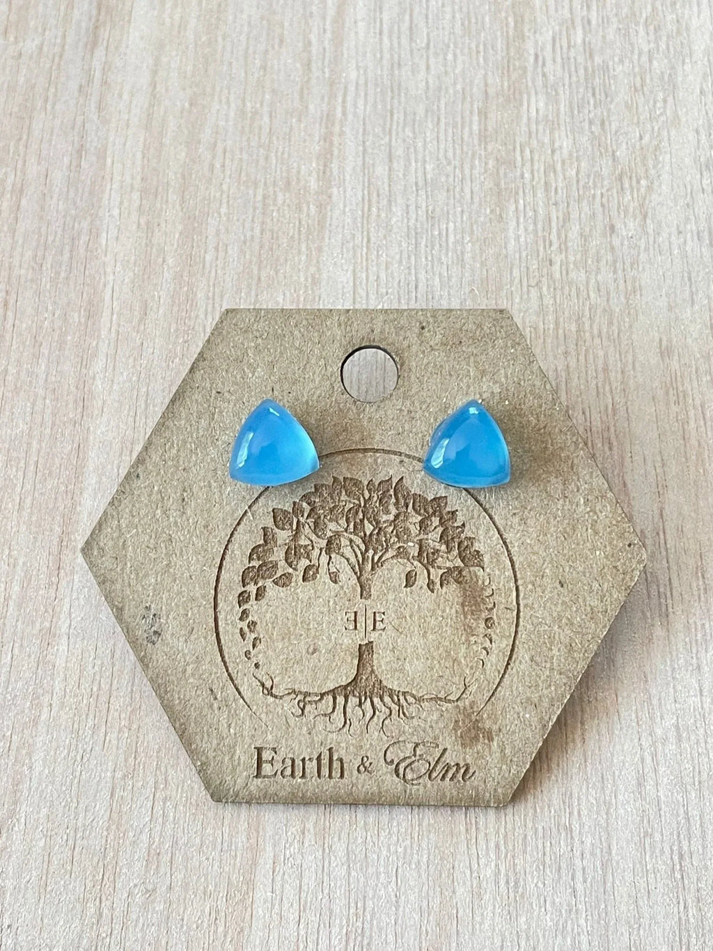 Blue Chalcedony Trillion Studs - earthandelm