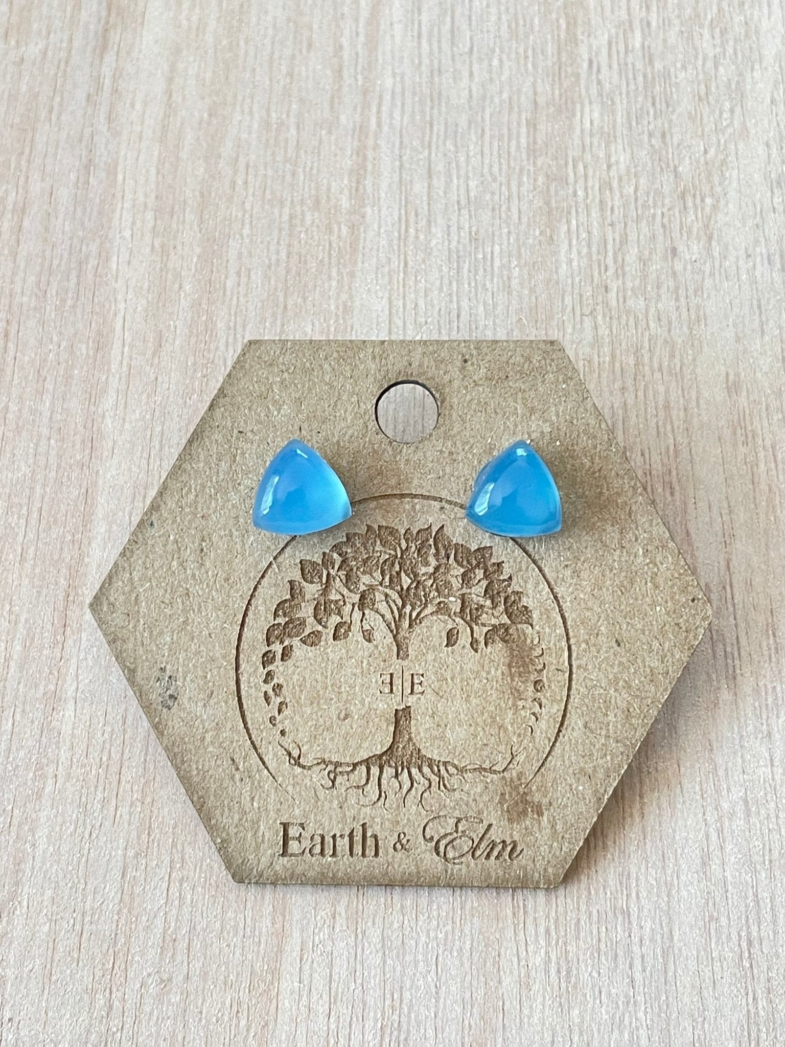 Blue Chalcedony Trillion Studs - earthandelm