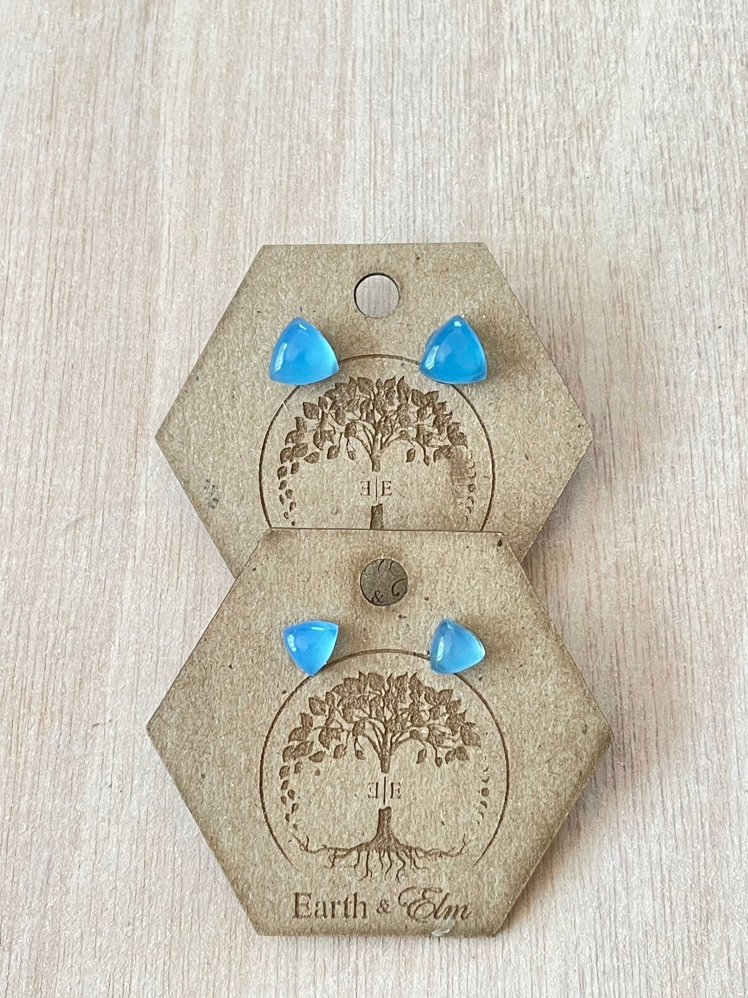 Blue Chalcedony Trillion Studs - earthandelm