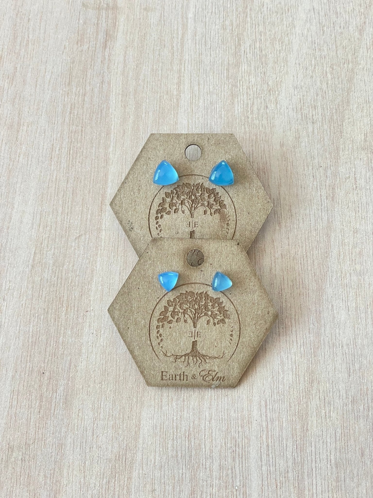 Blue Chalcedony Trillion Studs - earthandelm