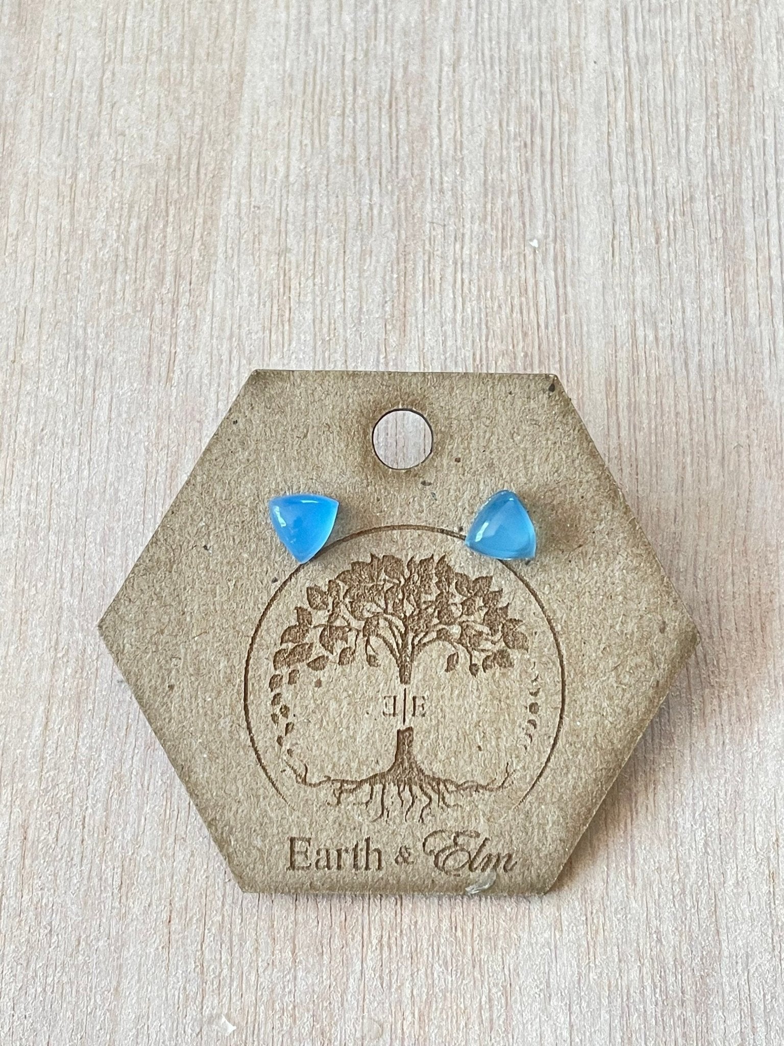 Blue Chalcedony Trillion Studs - earthandelm