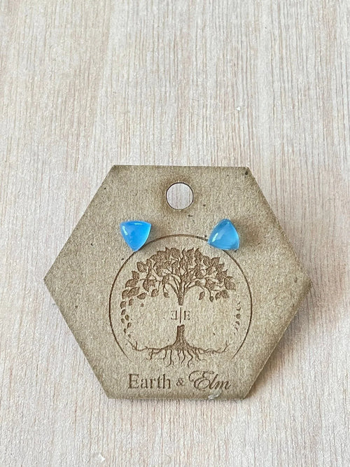 Blue Chalcedony Trillion Studs - earthandelm