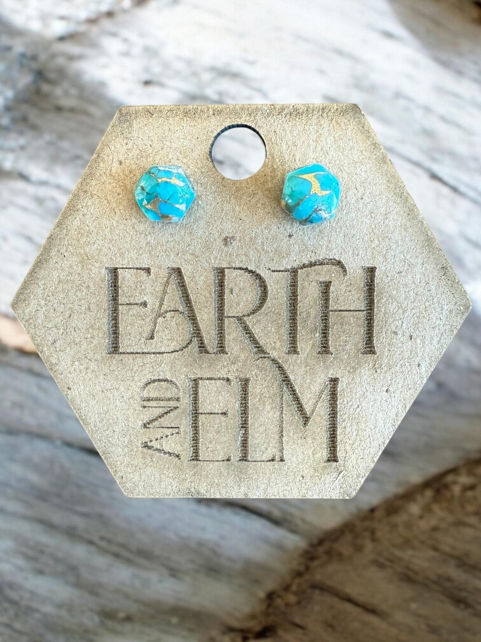 Blue Copper Turquoise Hexagon Cut Studs - earthandelm