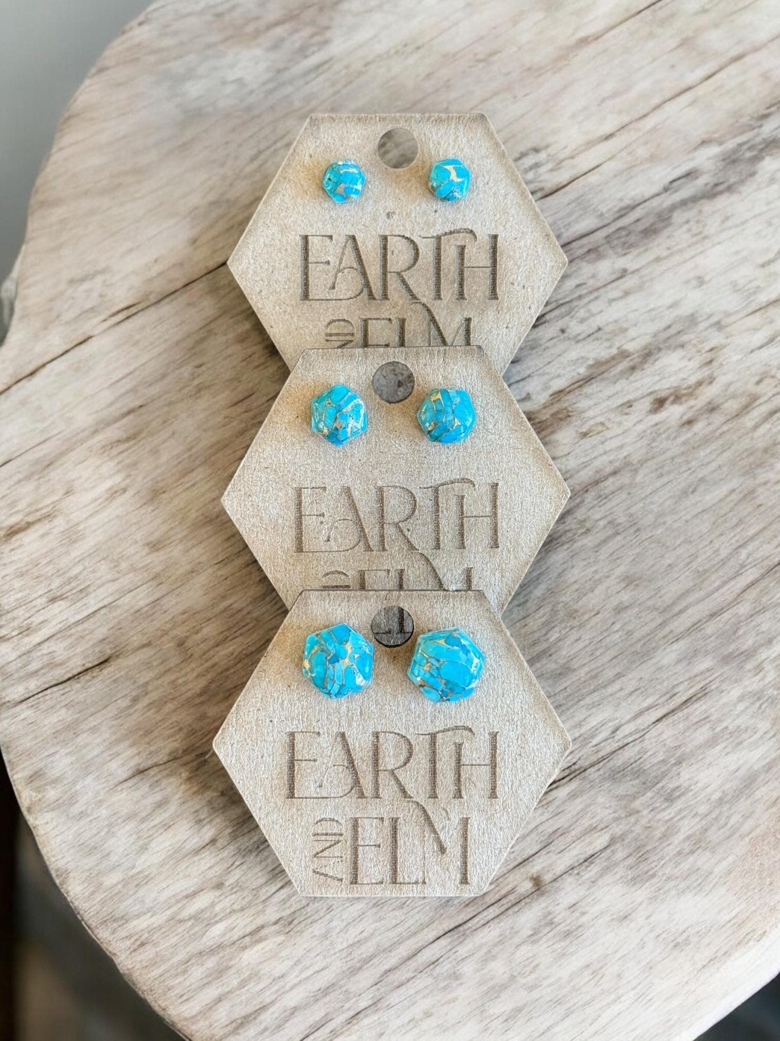 Blue Copper Turquoise Hexagon Cut Studs - earthandelm