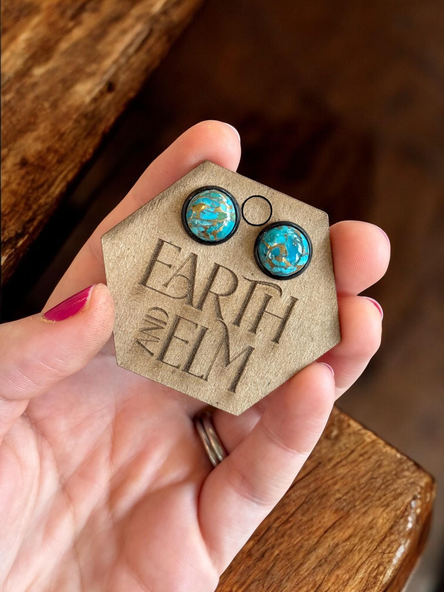 Blue Copper Turquoise in Metal Settings - earthandelm