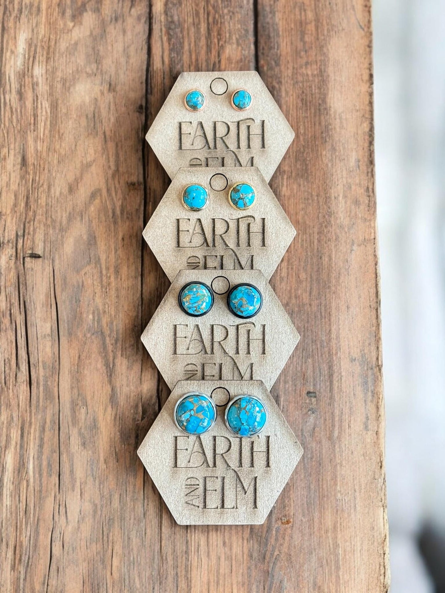 Blue Copper Turquoise in Metal Settings - earthandelm