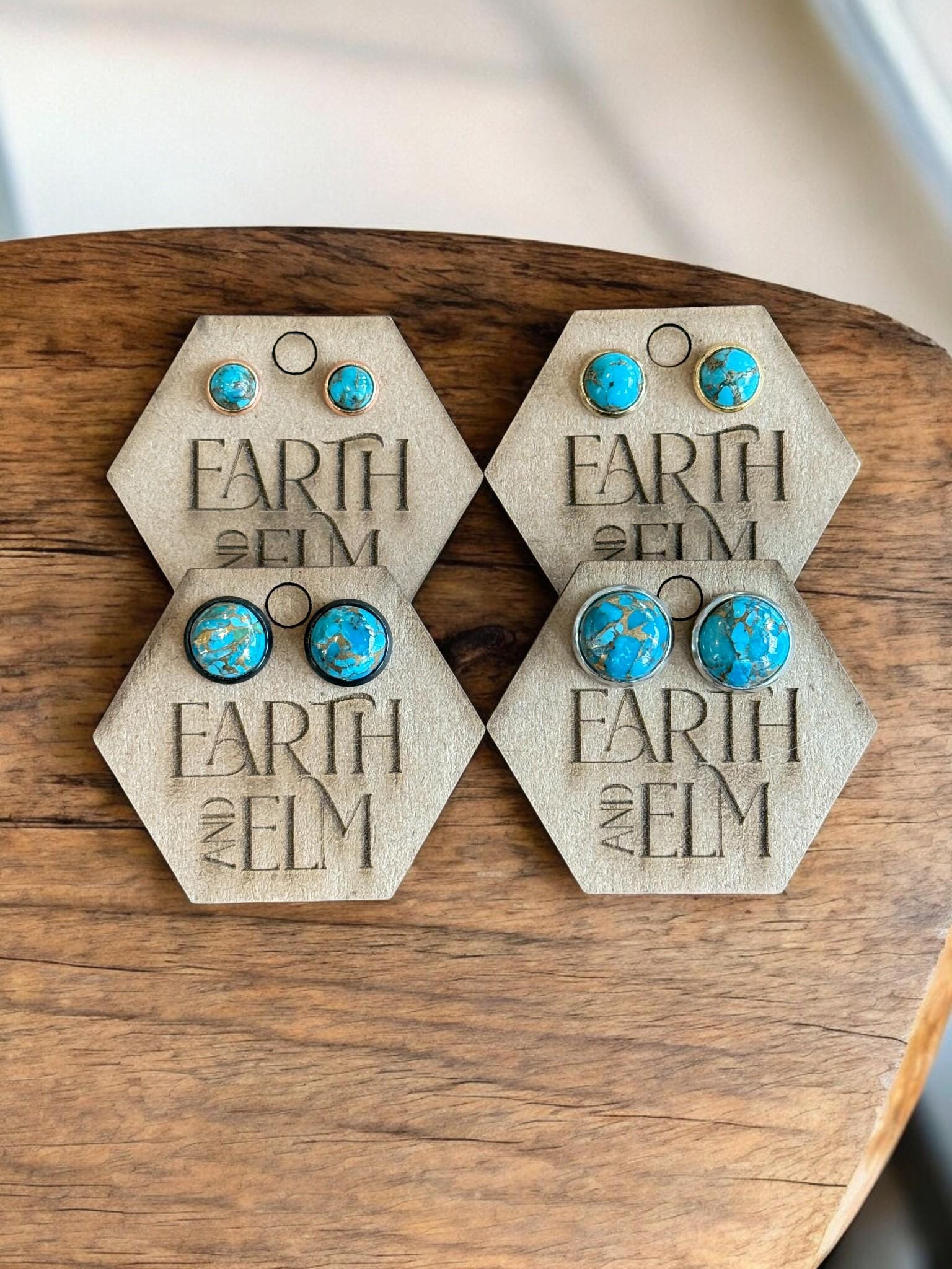 Blue Copper Turquoise in Metal Settings - earthandelm