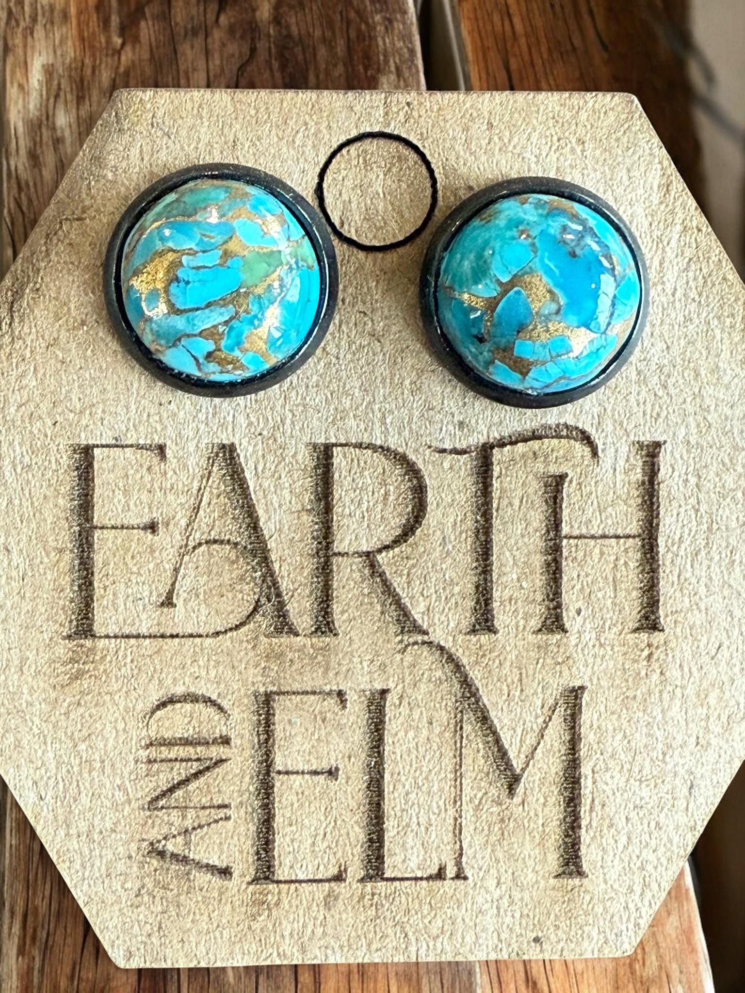 Blue Copper Turquoise in Metal Settings - earthandelm