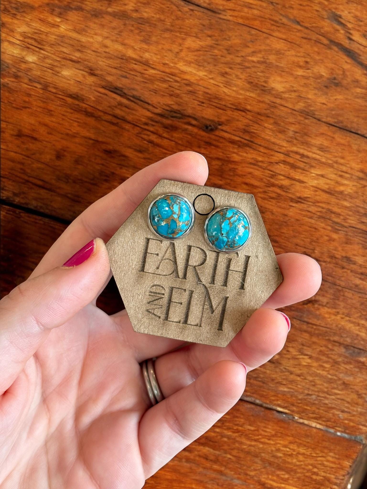 Blue Copper Turquoise in Metal Settings - earthandelm