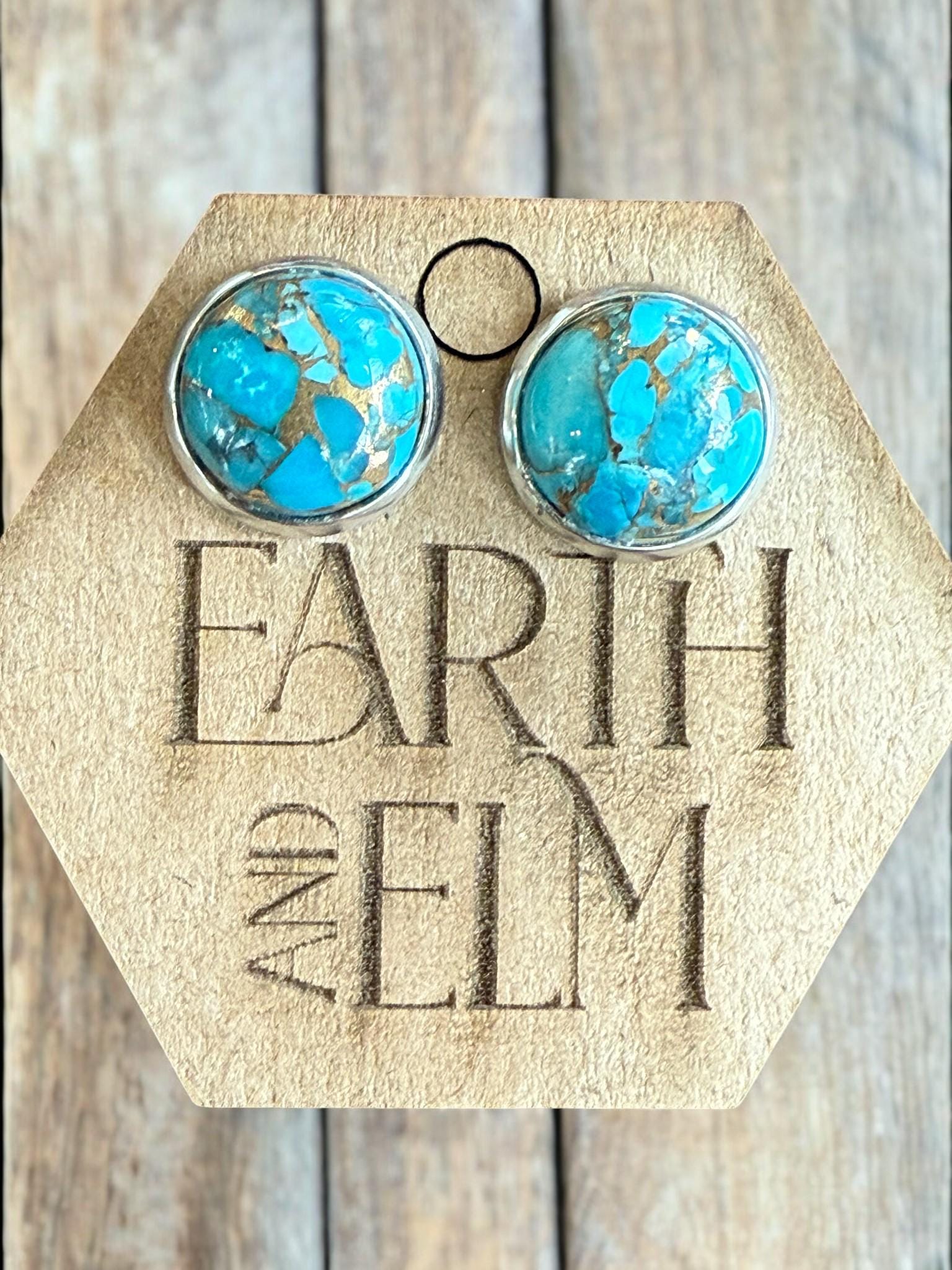 Blue Copper Turquoise in Metal Settings - earthandelm