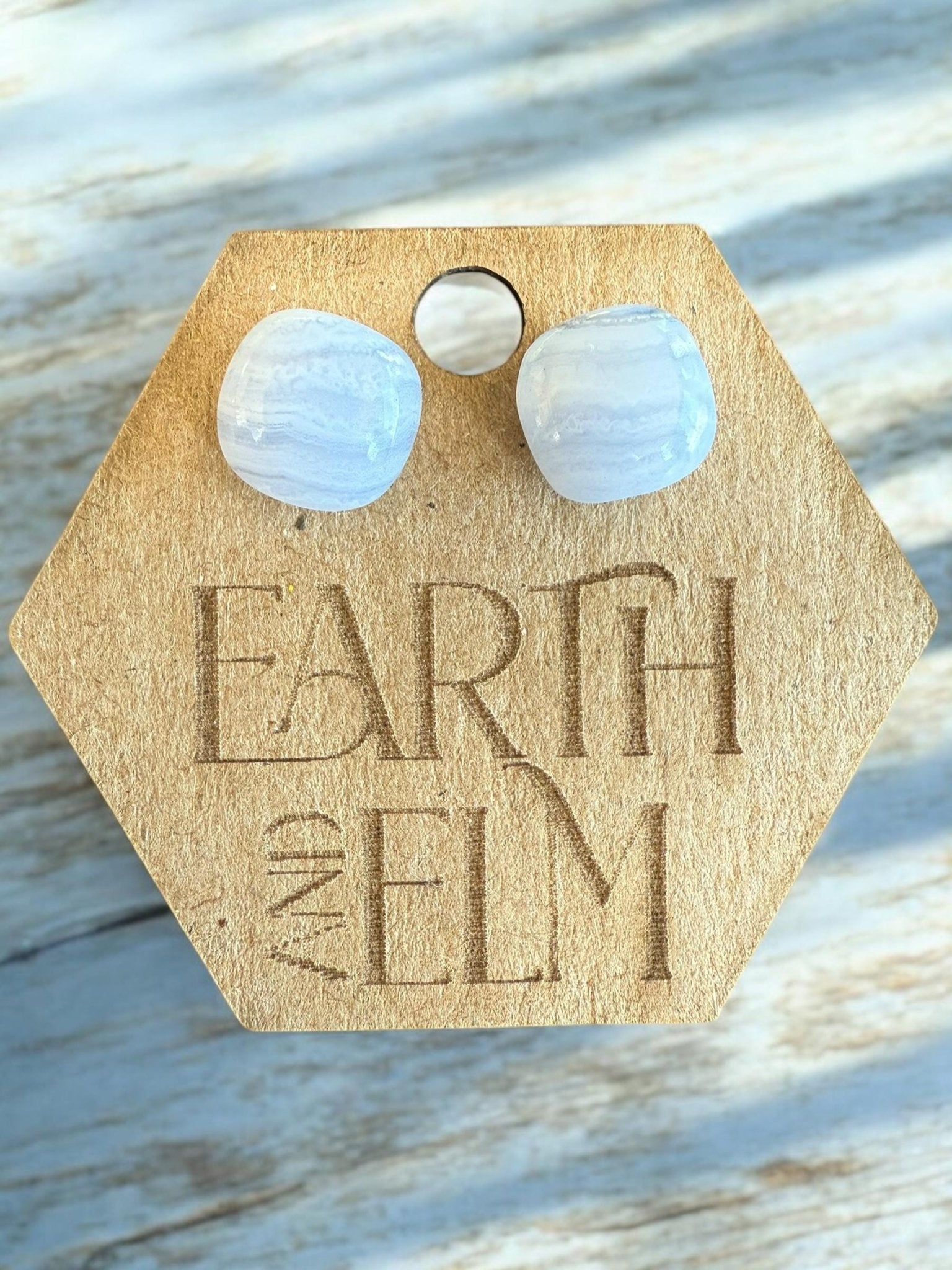 Blue Lace Agate Cushion Studs - earthandelm