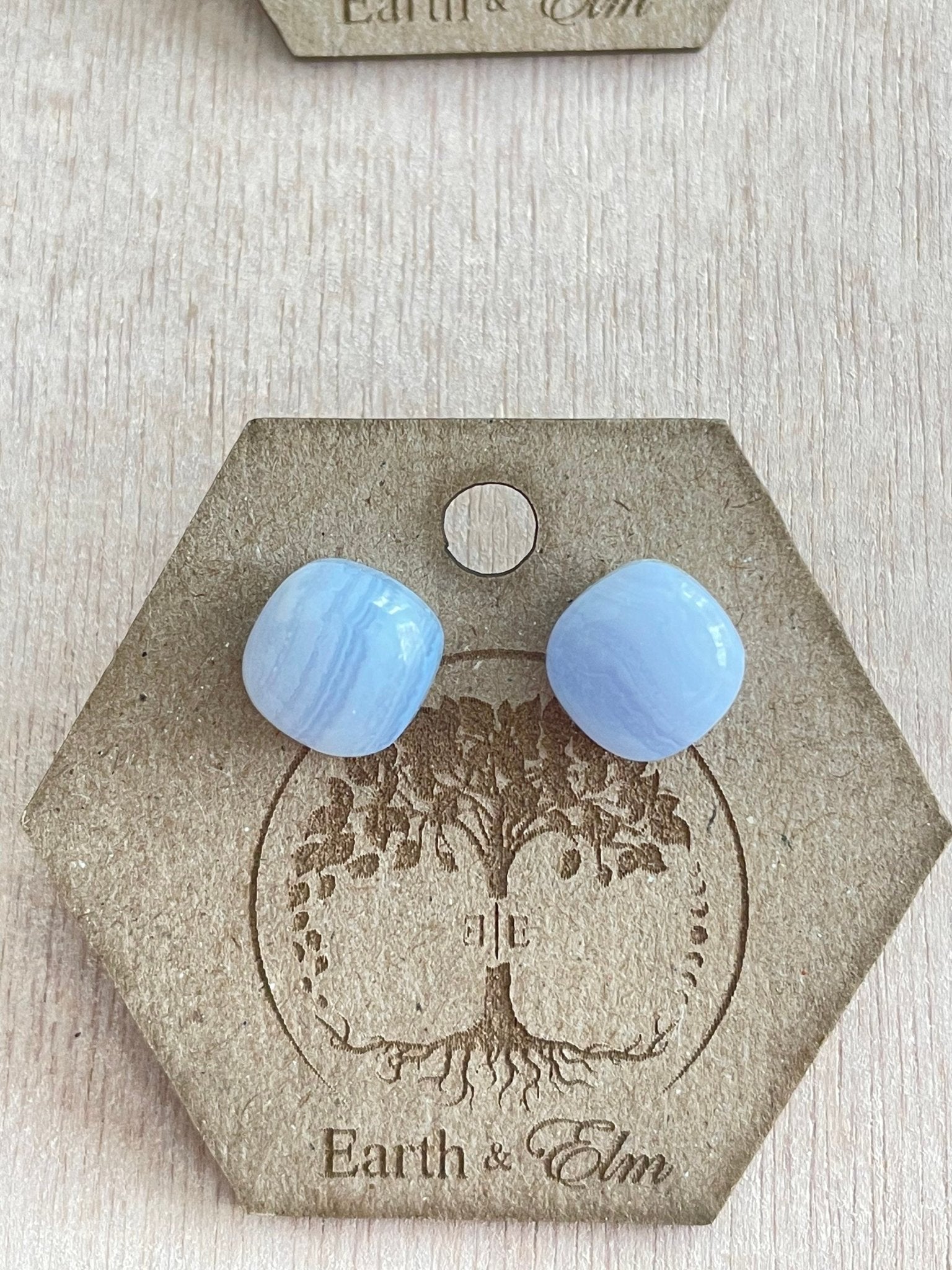 Blue Lace Agate Cushion Studs - earthandelm