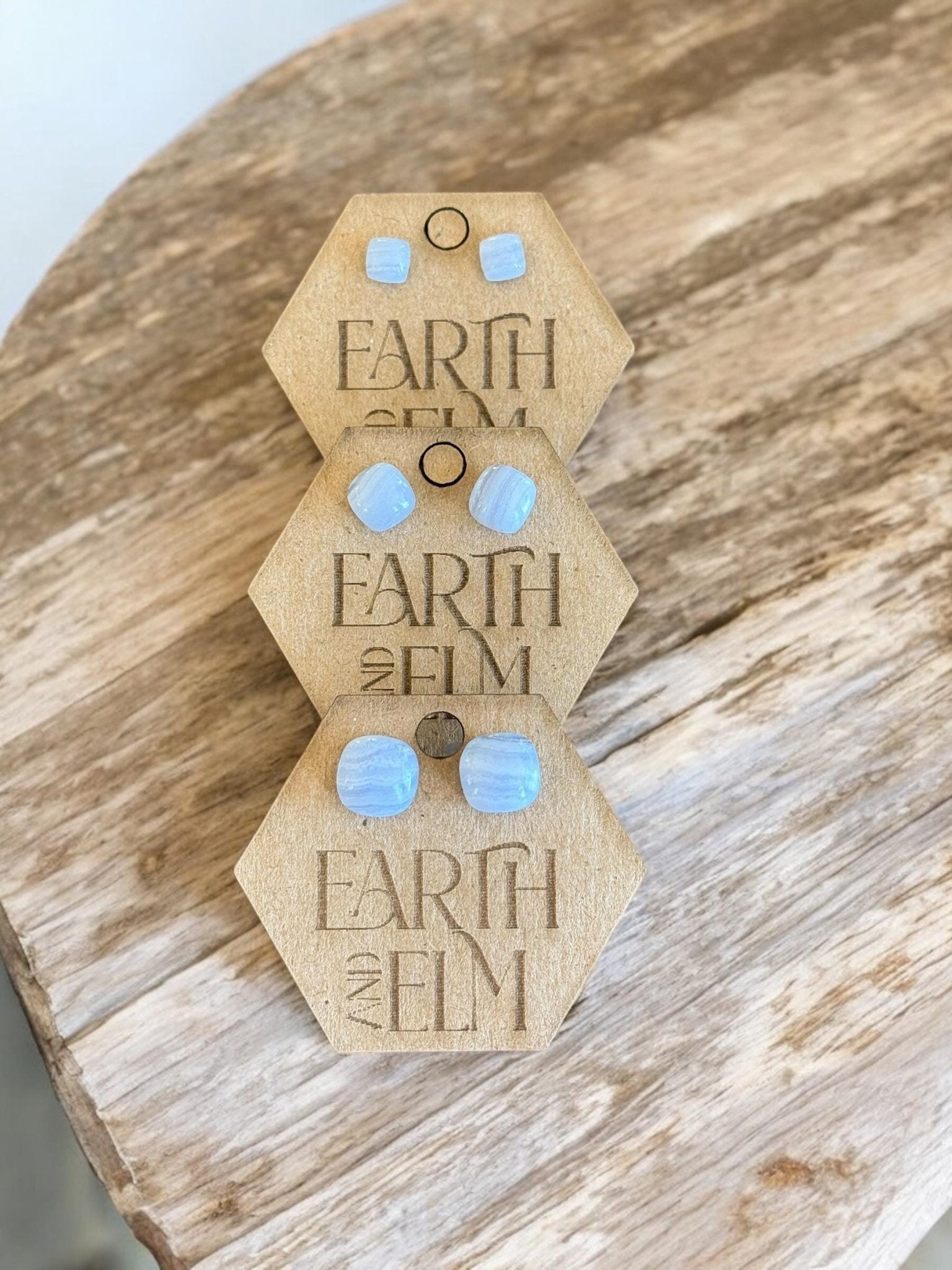 Blue Lace Agate Cushion Studs - earthandelm