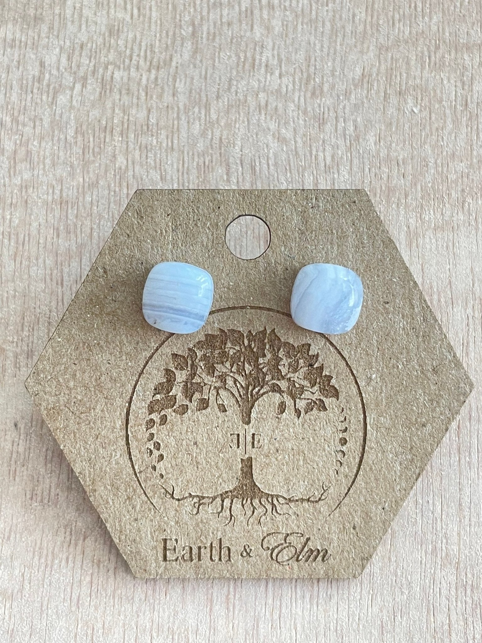 Blue Lace Agate Cushion Studs - earthandelm