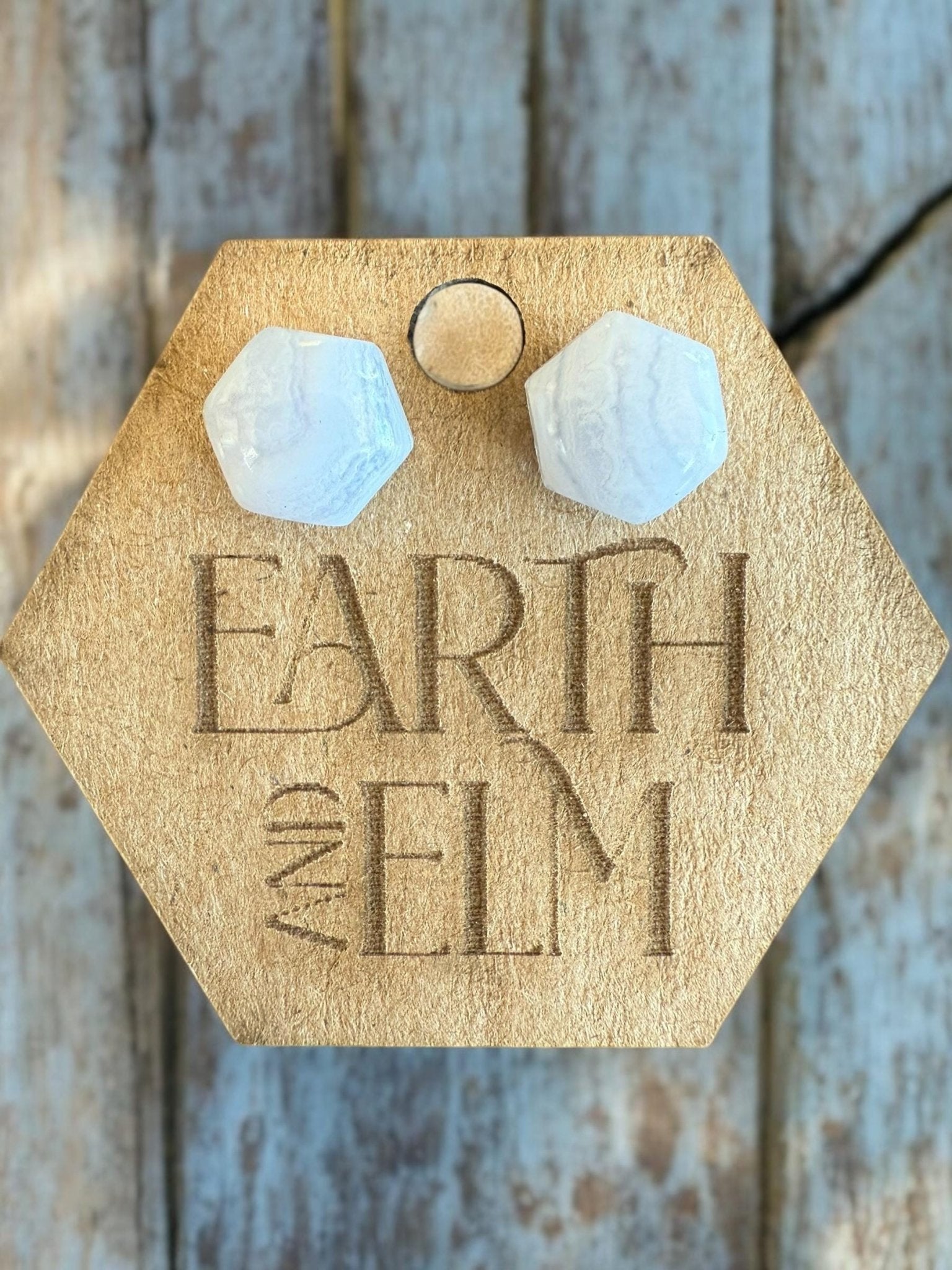 Blue Lace Agate Hexagon Studs - earthandelm