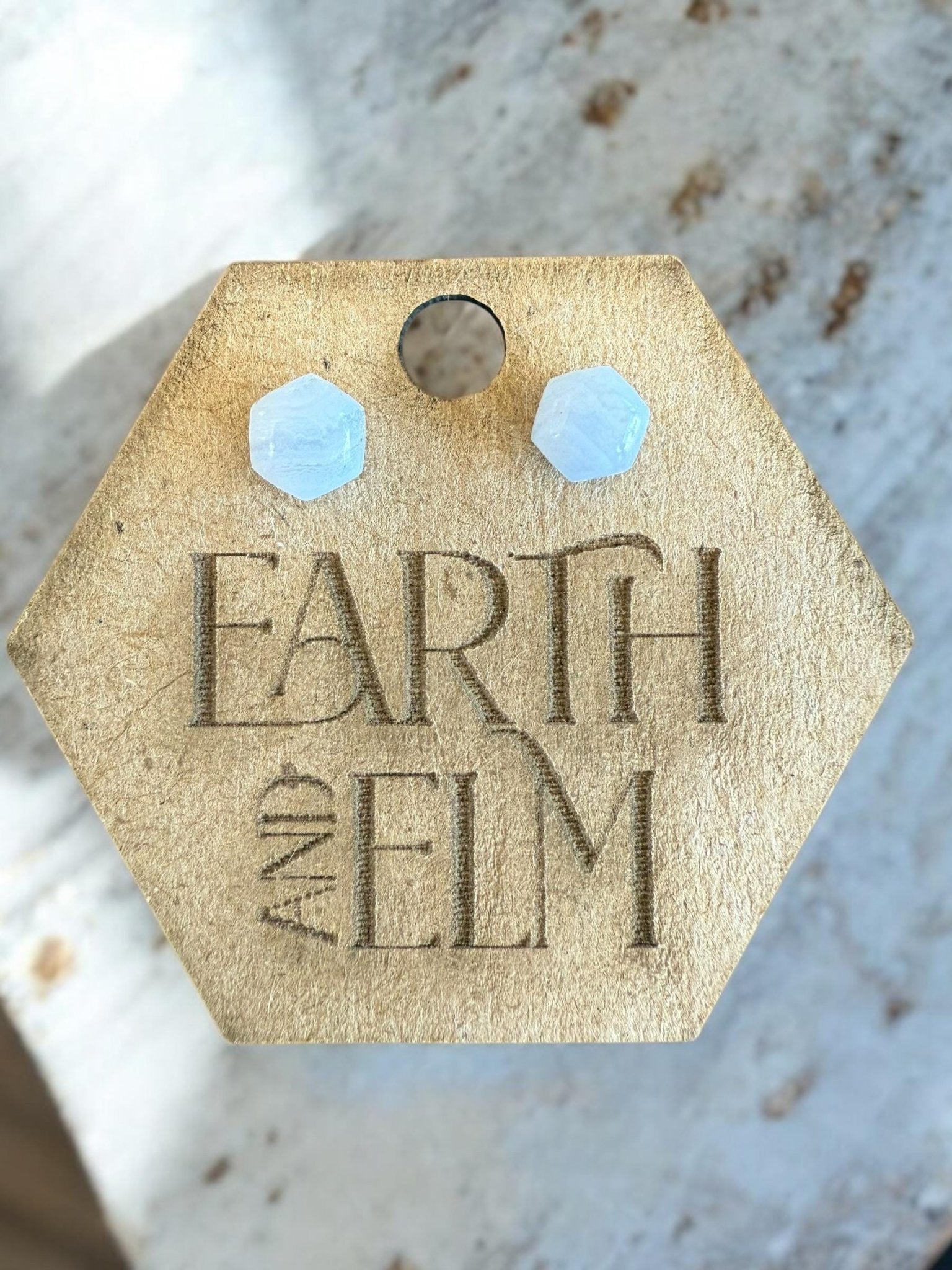 Blue Lace Agate Hexagon Studs - earthandelm