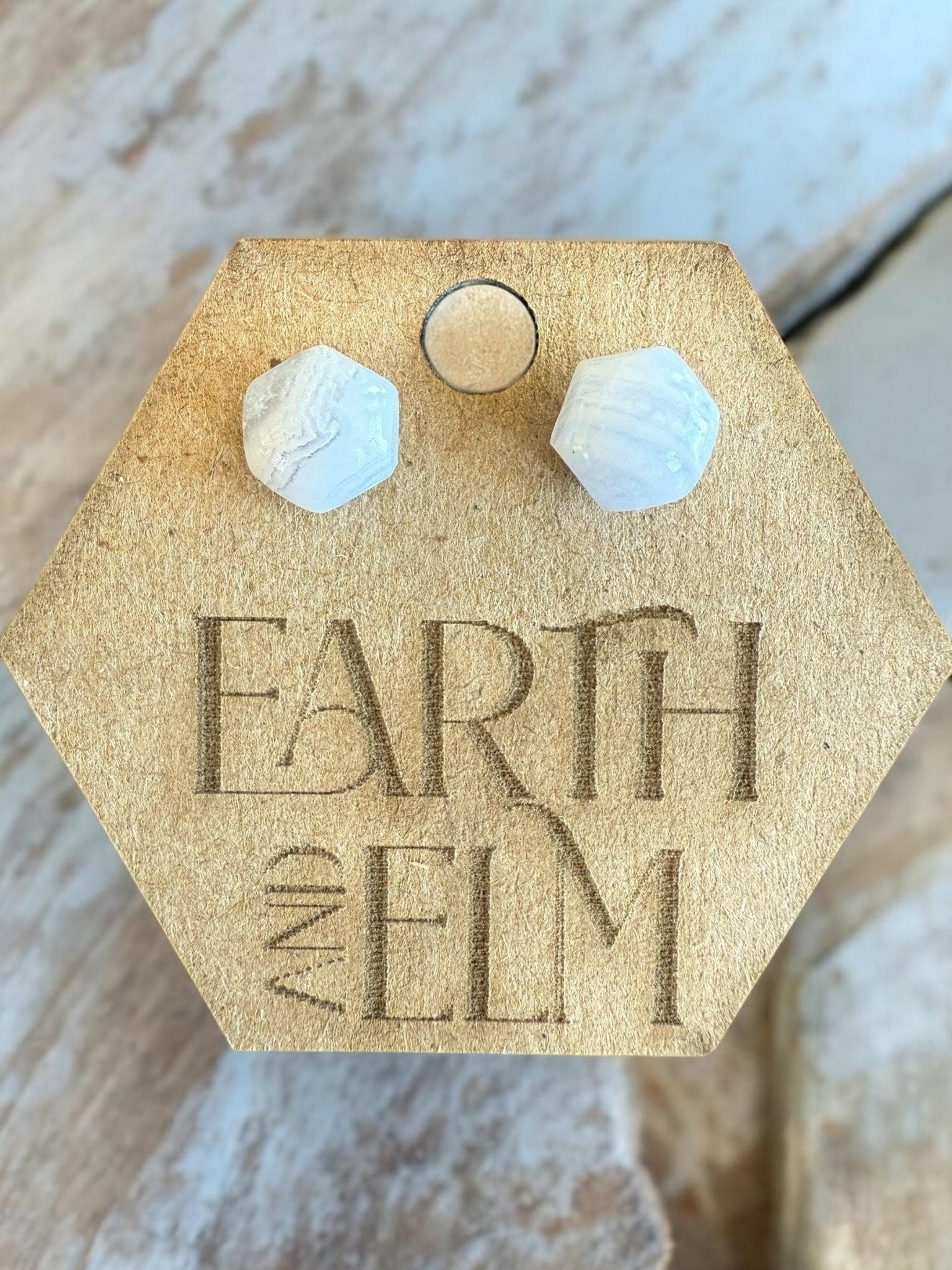 Blue Lace Agate Hexagon Studs - earthandelm