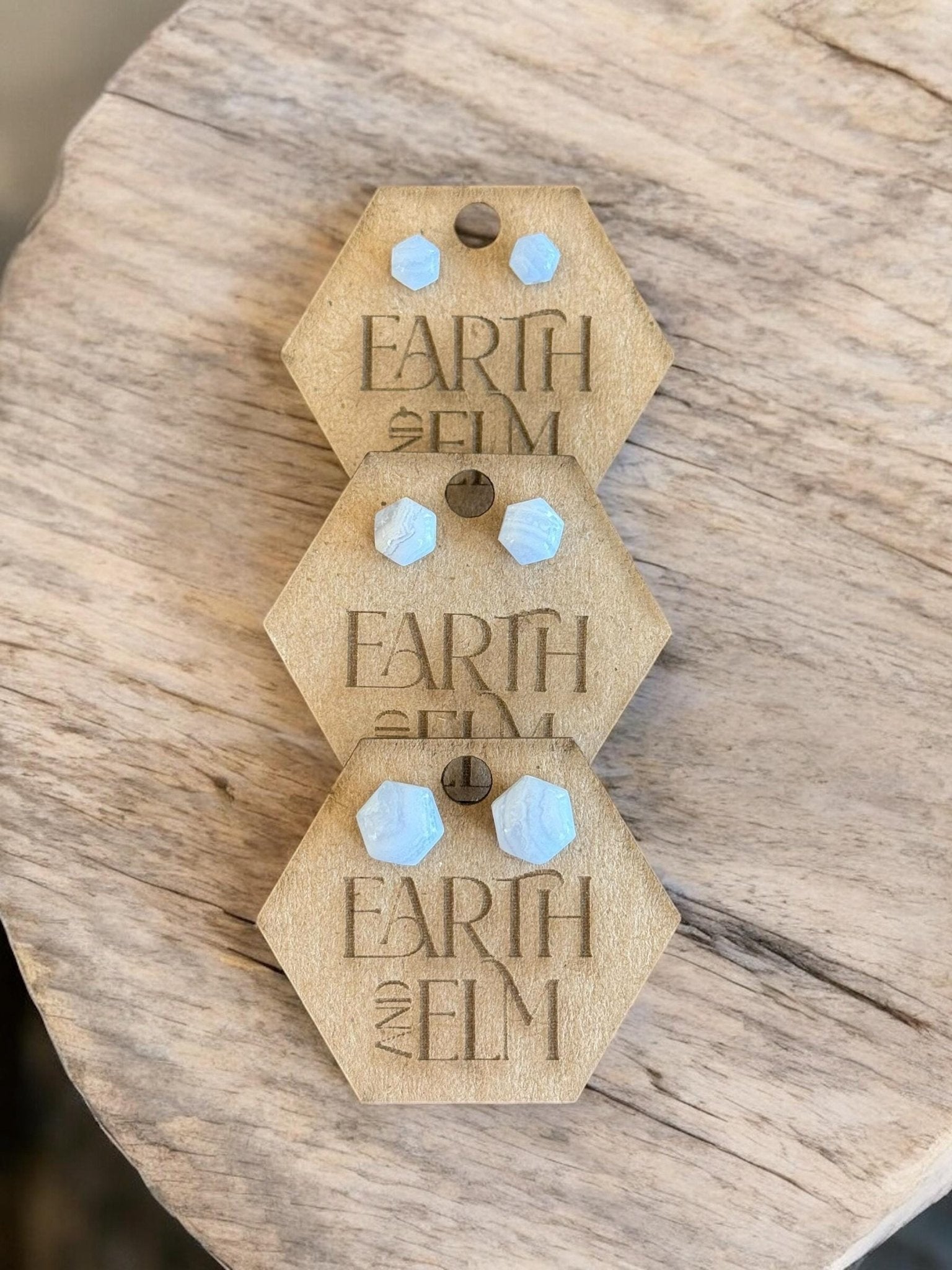 Blue Lace Agate Hexagon Studs - earthandelm