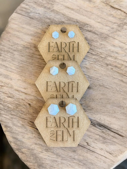 Blue Lace Agate Hexagon Studs - earthandelm