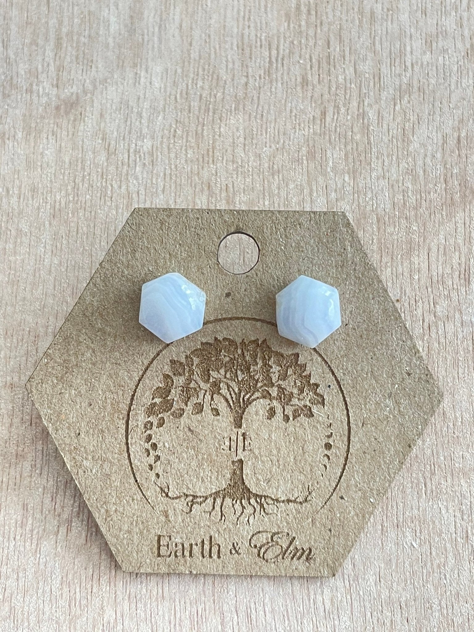 Blue Lace Agate Hexagon Studs - earthandelm