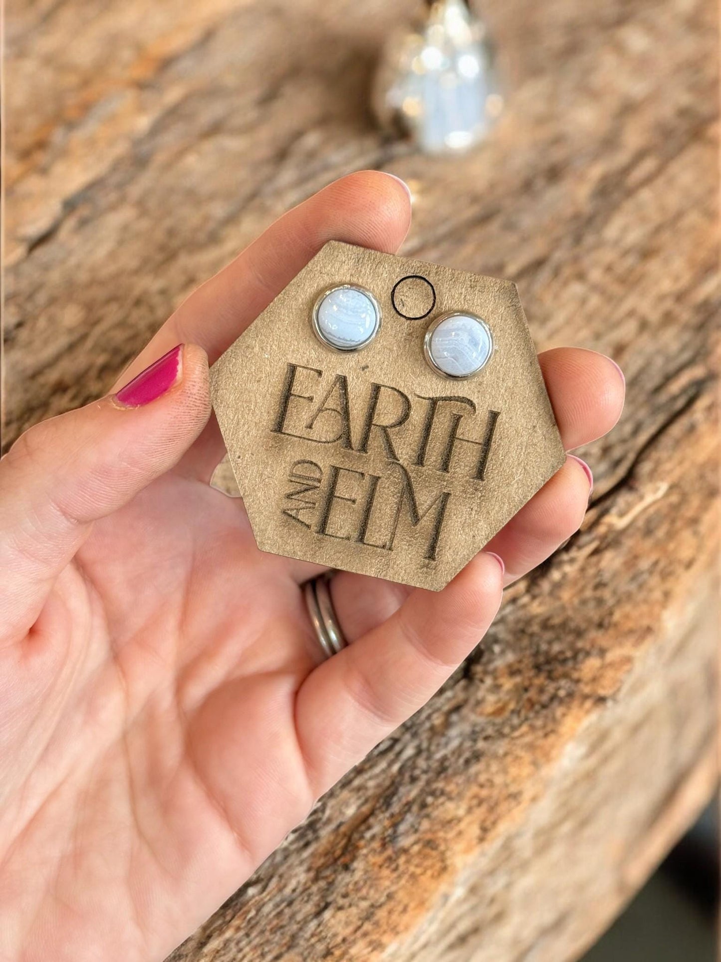 Blue Lace Agate in Metal Settings - earthandelm