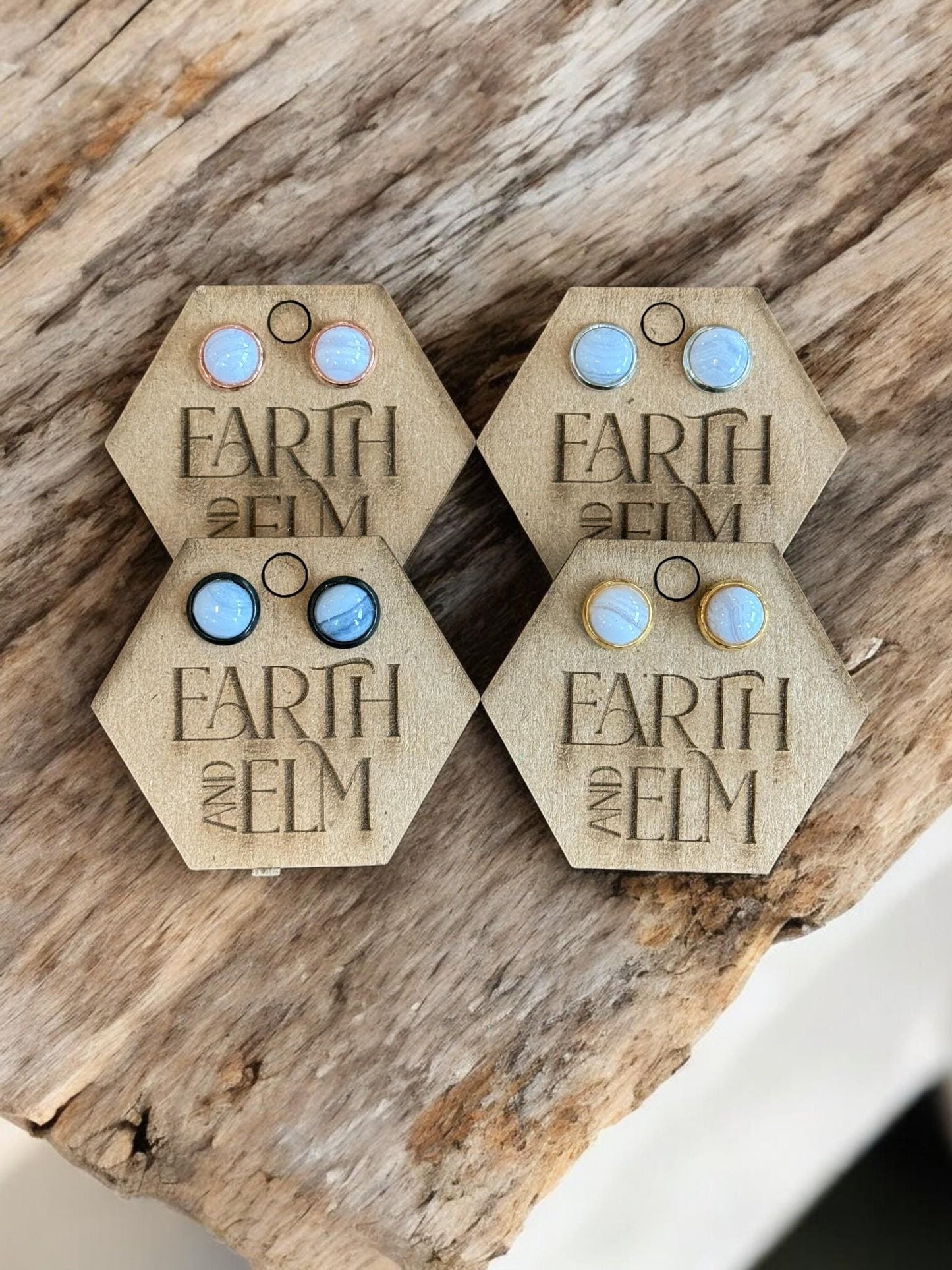 Blue Lace Agate in Metal Settings - earthandelm