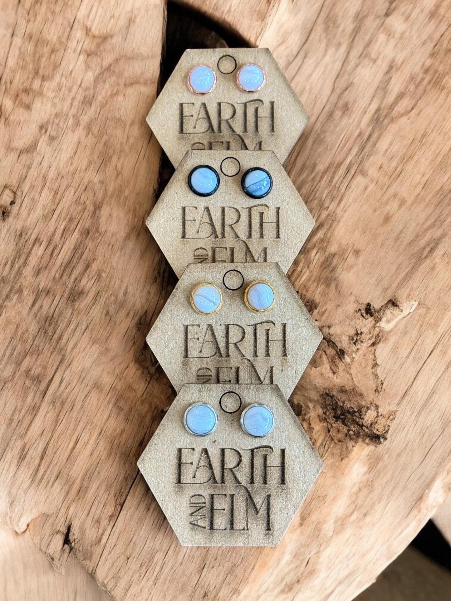 Blue Lace Agate in Metal Settings - earthandelm