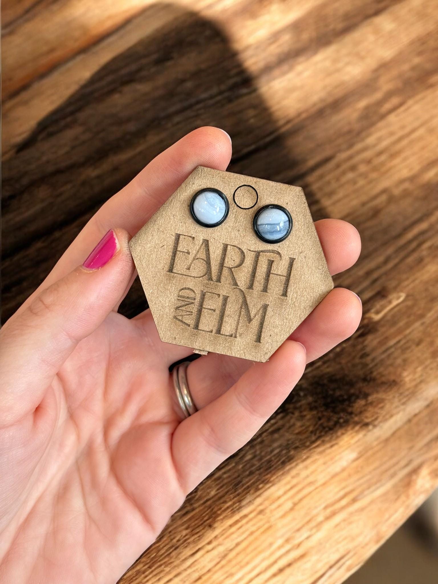 Blue Lace Agate in Metal Settings - earthandelm