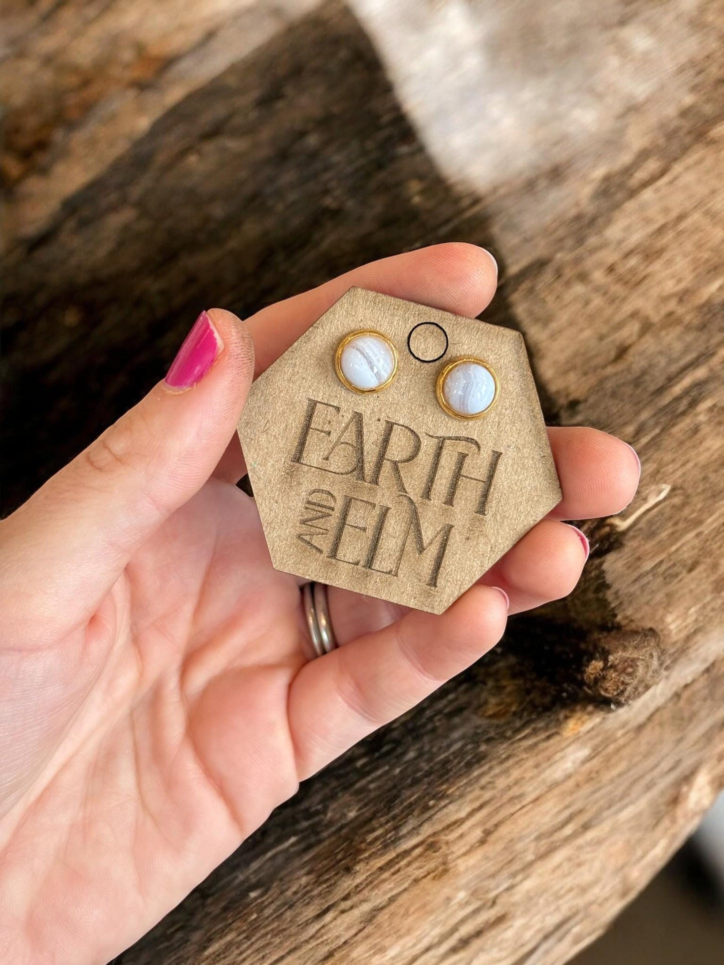 Blue Lace Agate in Metal Settings - earthandelm